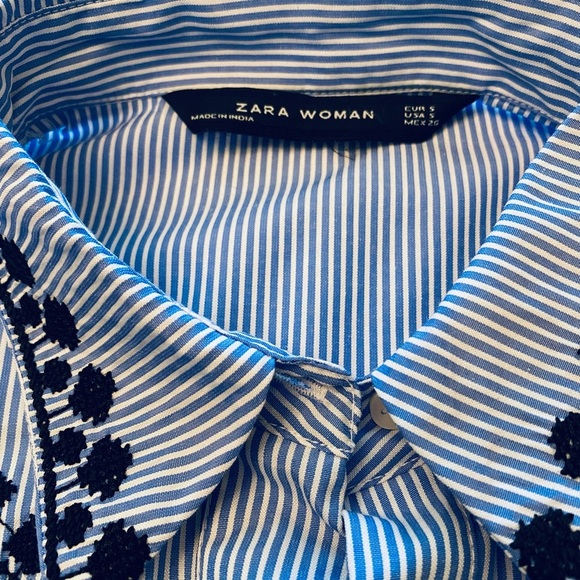 Zara Woman Blue and Black Embroidered Button Down Shirt - Picture 5 of 8